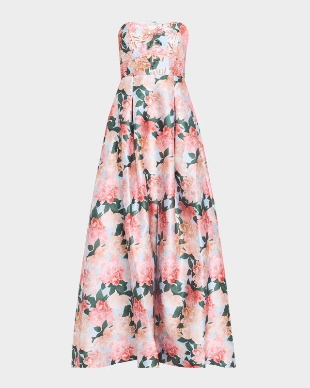 Giovanna Strapless Floral-Print Mikado Gown